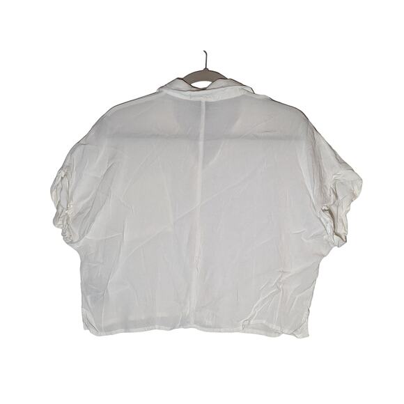 Forever 21 Cropped Top Medium White Sheer Button Up Collared Centre Seam Layer - Picture 10 of 10